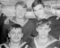 Сход весна 1987 БЧ-3(слева направо)Кожемякин Гена(списали с "КИЕВА"),Николай Мамонов,Ильясюк А.,Игорь ?.